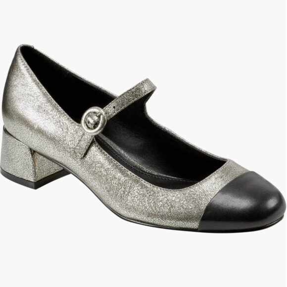 Marc Fisher LTD Marla Cap Toe Mary Jane Pump Gold Black Womens Size 11 New - Picture 1 of 12